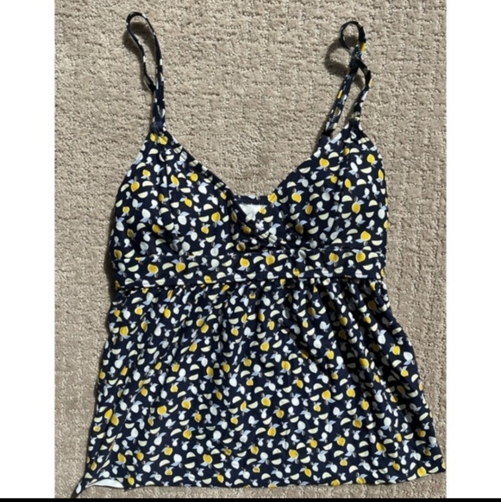 LOFT Women's Navy Blue Lemon Print Tankini Size Small and Flowy.